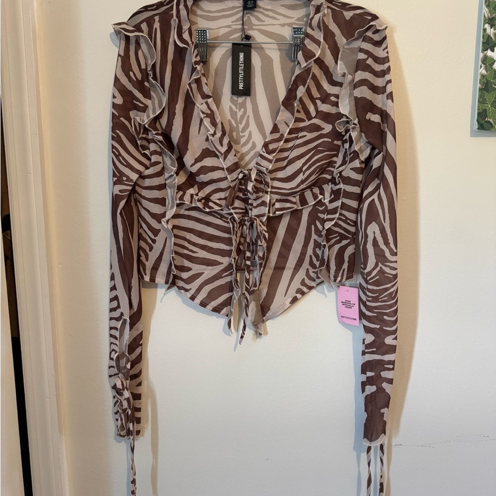 PrettyLittleThing Zebra Print Ruffle Blouse